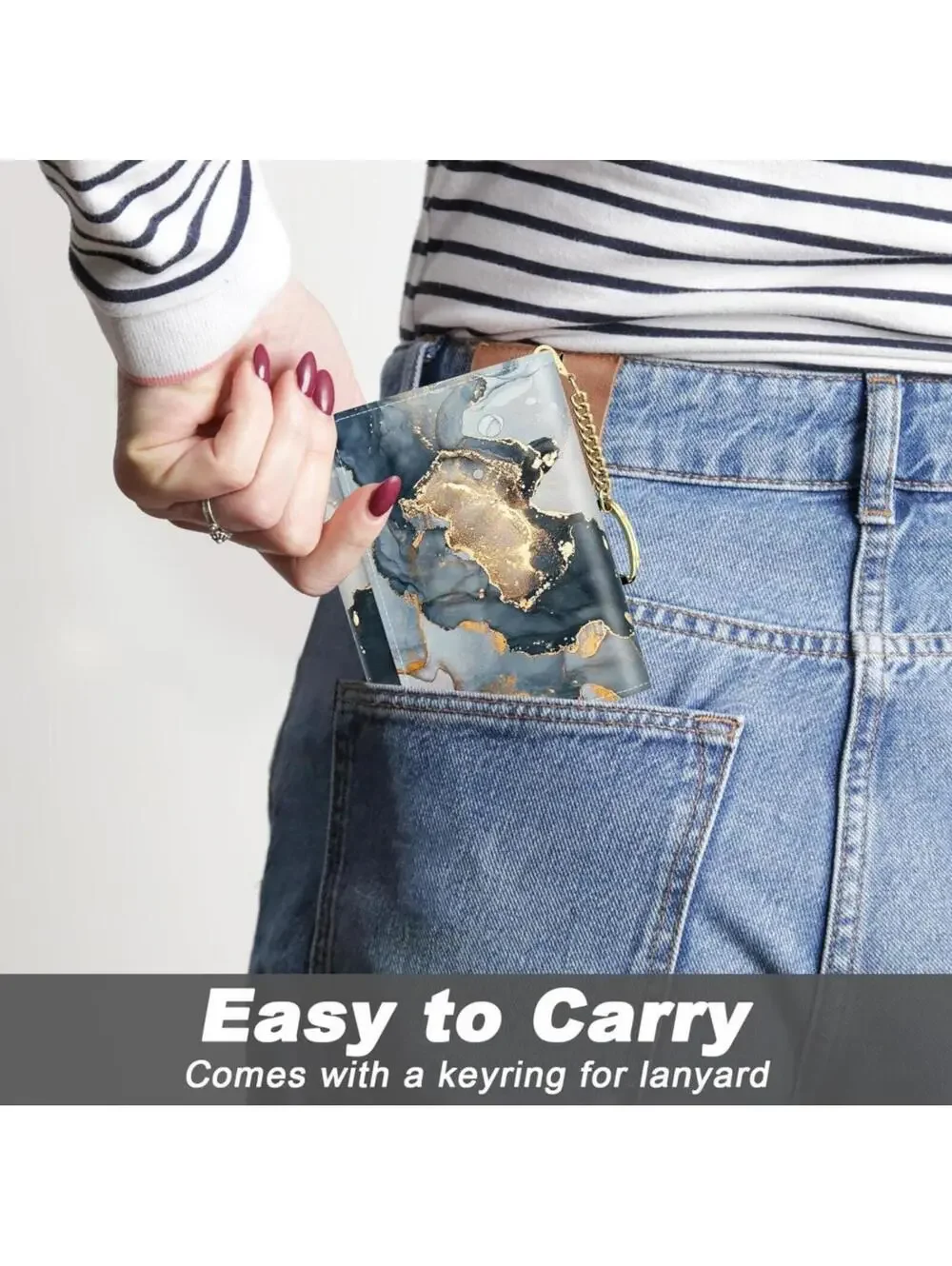 Marble Pattern RFID Blocking Wallet with Keychain